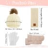 Syhood 4 Pcs Winter Kids Beanie Hat Scarf Gloves Socks Knit Set, White view 2