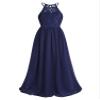 Yihuimin Big Girls Flower Dress Halter Floral Lace Top Chiffon Maxi Gown Junior Bridesmaid A-Line Dress Navy Blue 8 Years view 3