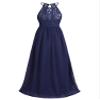 Yihuimin Big Girls Flower Dress Halter Floral Lace Top Chiffon Maxi Gown Junior Bridesmaid A-Line Dress Navy Blue 8 Years view 4