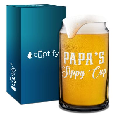 Cuptify Papa's Sippy Cup Etched 16 oz Engraved Beer Can Glass Birthday Gift for Men, Fathers Day, Dad, Husband, Grandpa or Best Friend