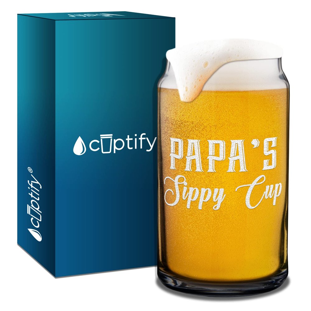 Cuptify Papa's Sippy Cup Etched 16 oz Engraved Beer Can Glass Birthday Gift for Men, Fathers Day, Dad, Husband, Grandpa or Best Friend
