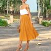 EXLURA Womens High Waist Polka Dot Pleated Skirt Midi Swing Skirt with Pockets Mustard Yellow view 3