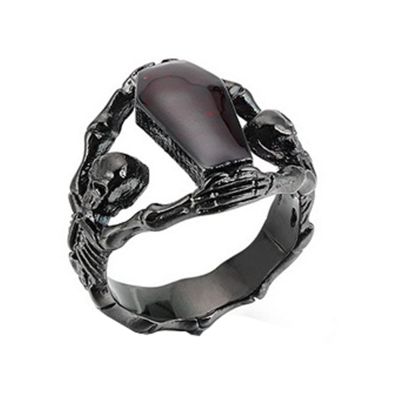 JAJAFOOK Punk Vampire Coffin Ring Skull Rings for Men 316L Stainless Steel Gothic Vampire Coffin Ring Black Size12