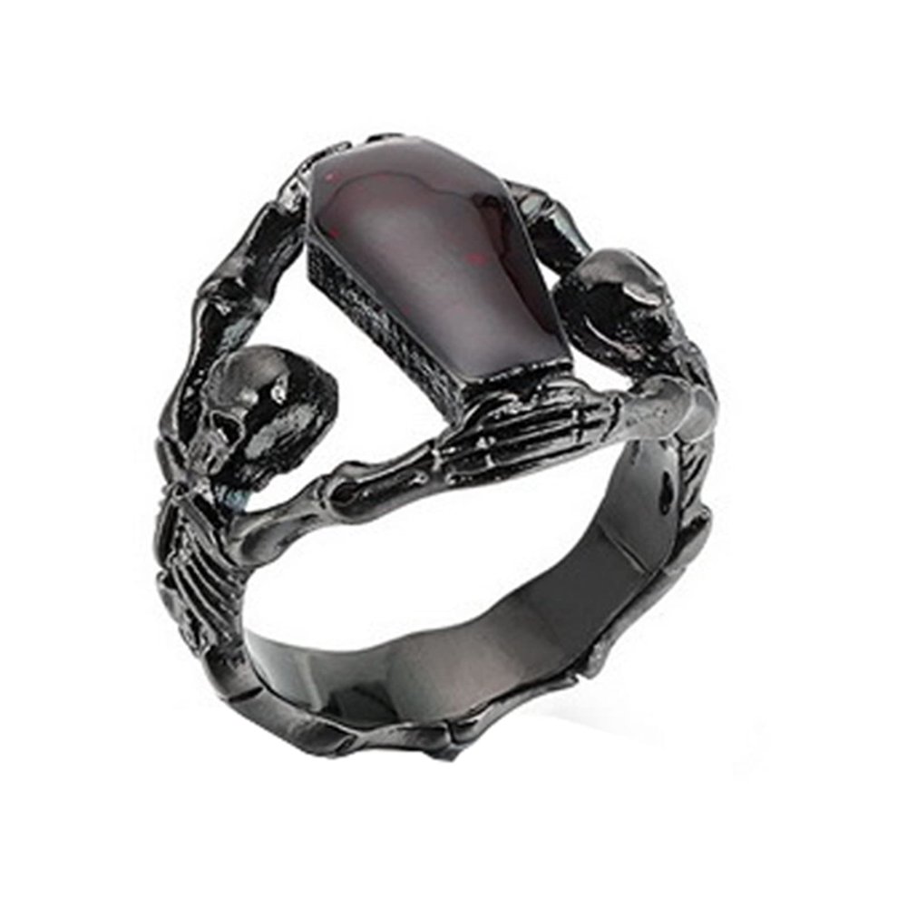 JAJAFOOK Punk Vampire Coffin Ring Skull Rings for Men 316L Stainless Steel Gothic Vampire Coffin Ring Black Size12
