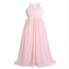 Yihuimin Big Girls Flower Dress Halter Floral Lace Top Chiffon Maxi Gown Junior Bridesmaid A-Line Dress Pearl Pink 12 Years view 3