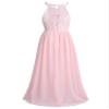 Yihuimin Big Girls Flower Dress Halter Floral Lace Top Chiffon Maxi Gown Junior Bridesmaid A-Line Dress Pearl Pink 12 Years view 4