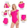 Annbon Women's One Piece Swimsuits One Shoulder Bathing Suits Asymmetric Ruffle Monokinis Swimwear, Hot Pink, M view 2