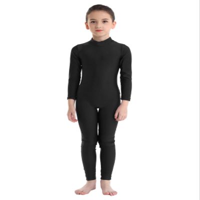 Manyakai Kids Boys Girls Spandex Turtleneck Long Sleeve Unitard Jumpsuit Full Length Gymnastic Leotard Black 4-5 Years