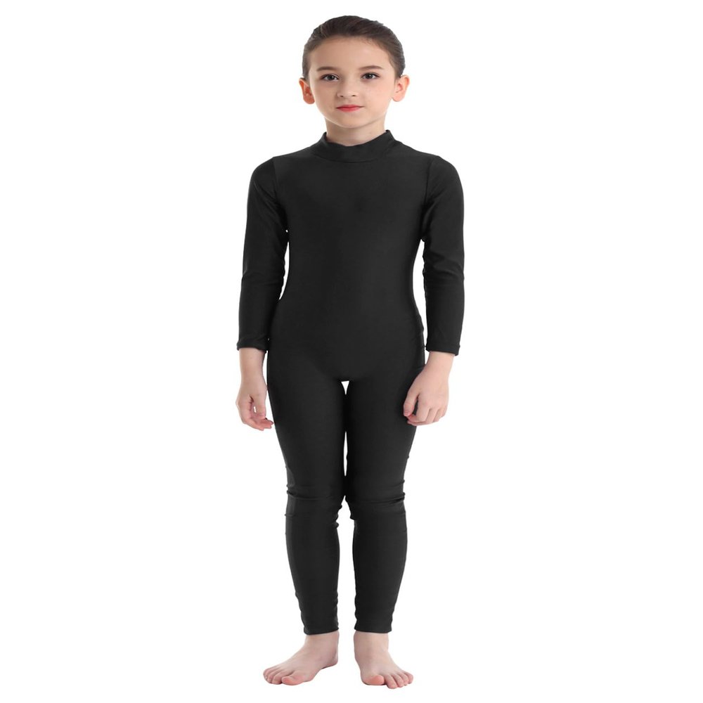 Manyakai Kids Boys Girls Spandex Turtleneck Long Sleeve Unitard Jumpsuit Full Length Gymnastic Leotard Black 4-5 Years