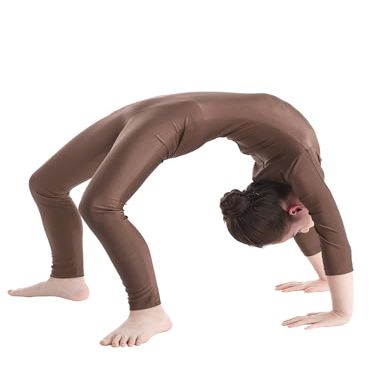 Manyakai Kids Boys Girls Spandex Turtleneck Long Sleeve Unitard Jumpsuit Full Length Gymnastic Leotard Brown 4-5 Years