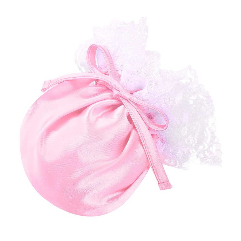 easyforever Men's Floral Lace Trim Drawstring Bulge Pouch Panties Sissy Frilly Satin C-String Briefs Underwear Pink One Size