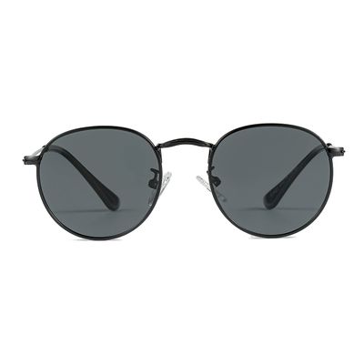 Kids Small Round Polarized Sunglasses for Baby Girls Boys Age 4-10 Classic Metal Frame 100% UV Protection (Black/Grey)