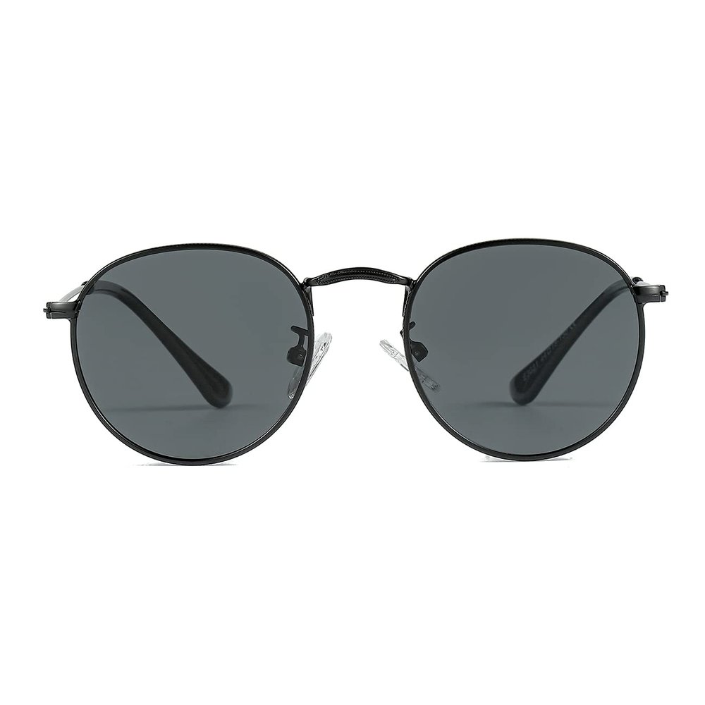 Kids Small Round Polarized Sunglasses for Baby Girls Boys Age 4-10 Classic Metal Frame 100% UV Protection (Black/Grey)