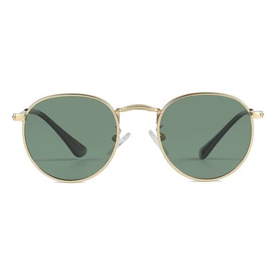 Kids Small Round Polarized Sunglasses for Baby Girls Boys Age 4-10 Classic Metal Frame 100% UV Protection (Gold/G15)