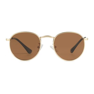 Kids Small Round Polarized Sunglasses for Baby Girls Boys Age 4-10 Classic Metal Frame 100% UV Protection (Gold/Brown)