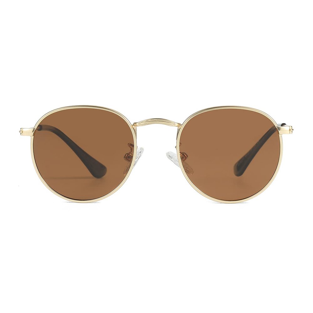 Kids Small Round Polarized Sunglasses for Baby Girls Boys Age 4-10 Classic Metal Frame 100% UV Protection (Gold/Brown)