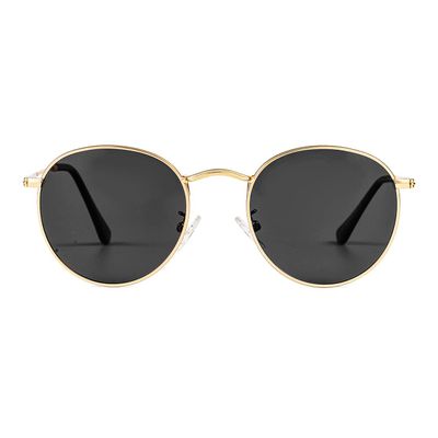 JOVAKIT Kids Small Round Polarized Sunglasses for Baby Girls Boys Age 4-10 Classic Metal Frame 100% UV Protection (Gold/Grey)