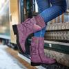 Faux Leather Mid-calf Boots for Women Flat Heel Zipper Lace up Riding Boots Winter Warm Wide Calf Comfy Pull On Boots view 2