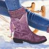 Faux Leather Mid-calf Boots for Women Flat Heel Zipper Lace up Riding Boots Winter Warm Wide Calf Comfy Pull On Boots view 4
