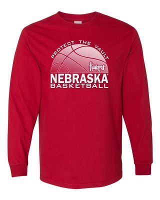 CornBorn Nebraska Cornhuskers Long Sleeve Shirt Men - Nebraska Basketball Shirt - Nebr Basketball Logo - Red - 5X