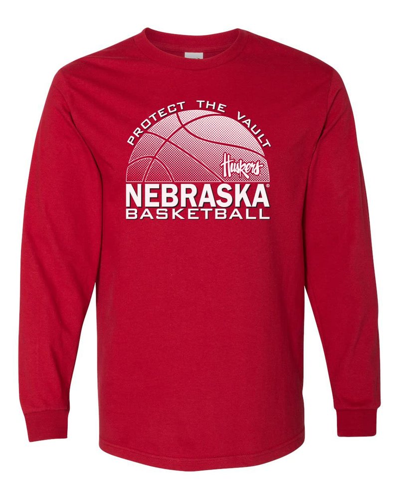 CornBorn Nebraska Cornhuskers Long Sleeve Shirt Men - Nebraska Basketball Shirt - Nebr Basketball Logo - Red - 5X