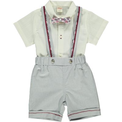 Baby Boy 3-Piece Clothing Set, 100% Cotton Shirt, Strapped Shorts and Bowtie Set for Baby Boy and Toddler, Toddler Outfits and Gifts (Blue, 18-24 Months)