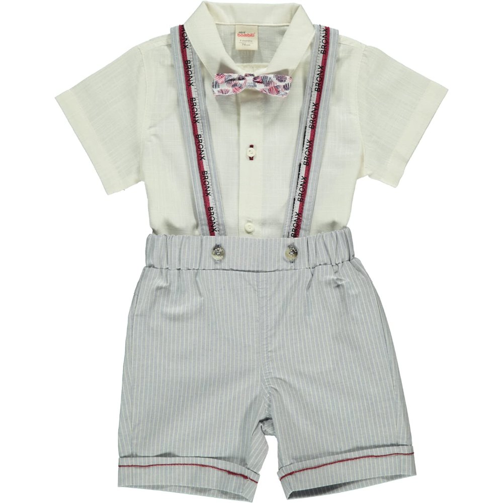 Baby Boy 3-Piece Clothing Set, 100% Cotton Shirt, Strapped Shorts and Bowtie Set for Baby Boy and Toddler, Toddler Outfits and Gifts (Blue, 18-24 Months)