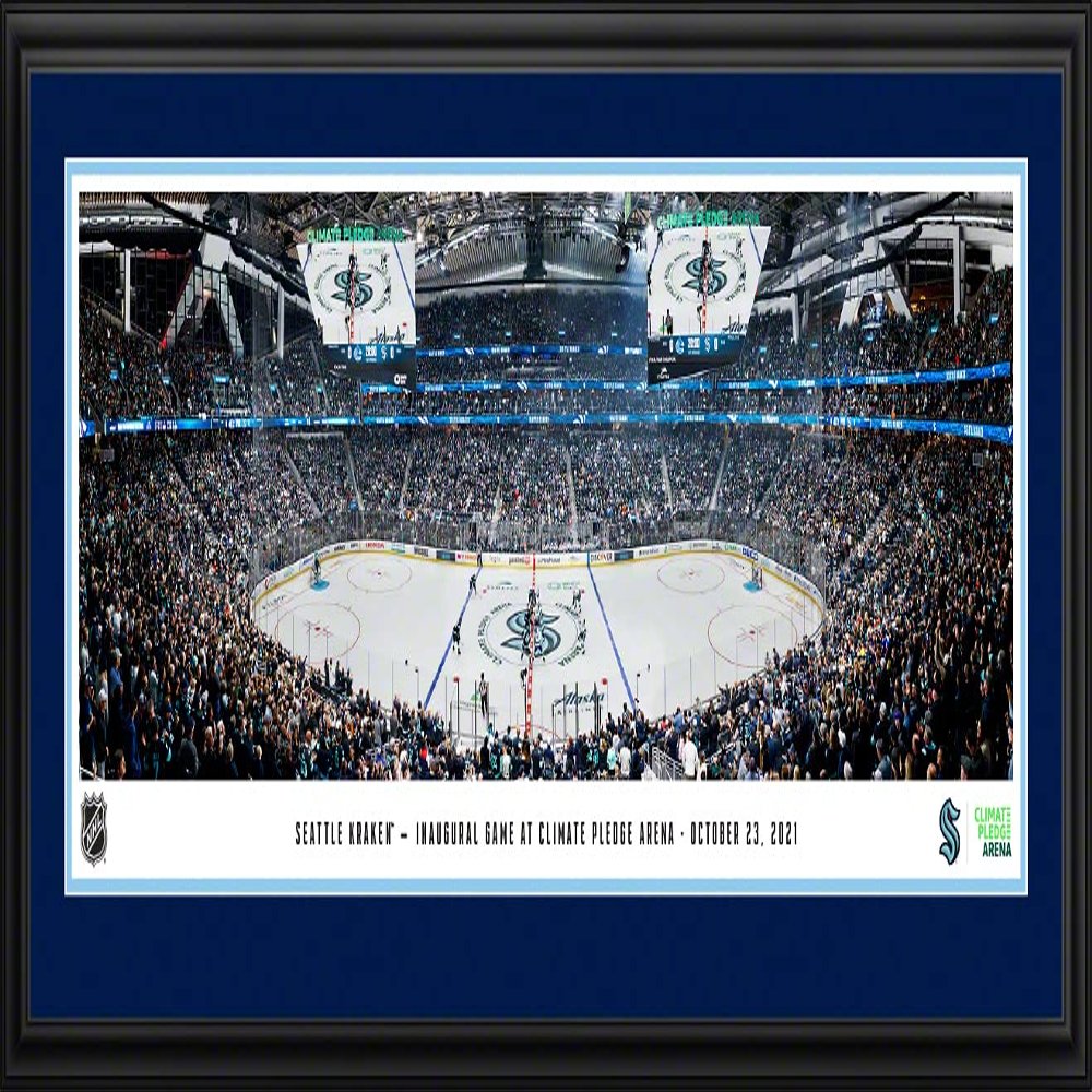 Seattle Kraken, Inaugural Game at Climate Pledge Arena - 44x18-inch Double Mat, Deluxe Framed Picture by Blakeway Panoramas
