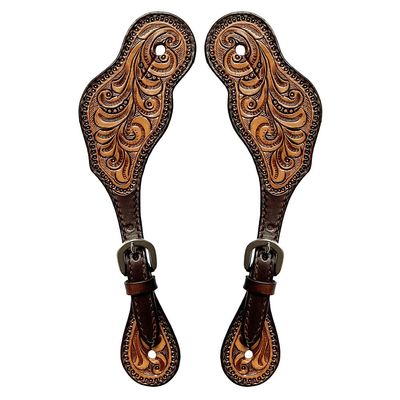 HILASON Leather Spur Strap Western Floral Dark Brown Hand Paint | Straps for Women and Men