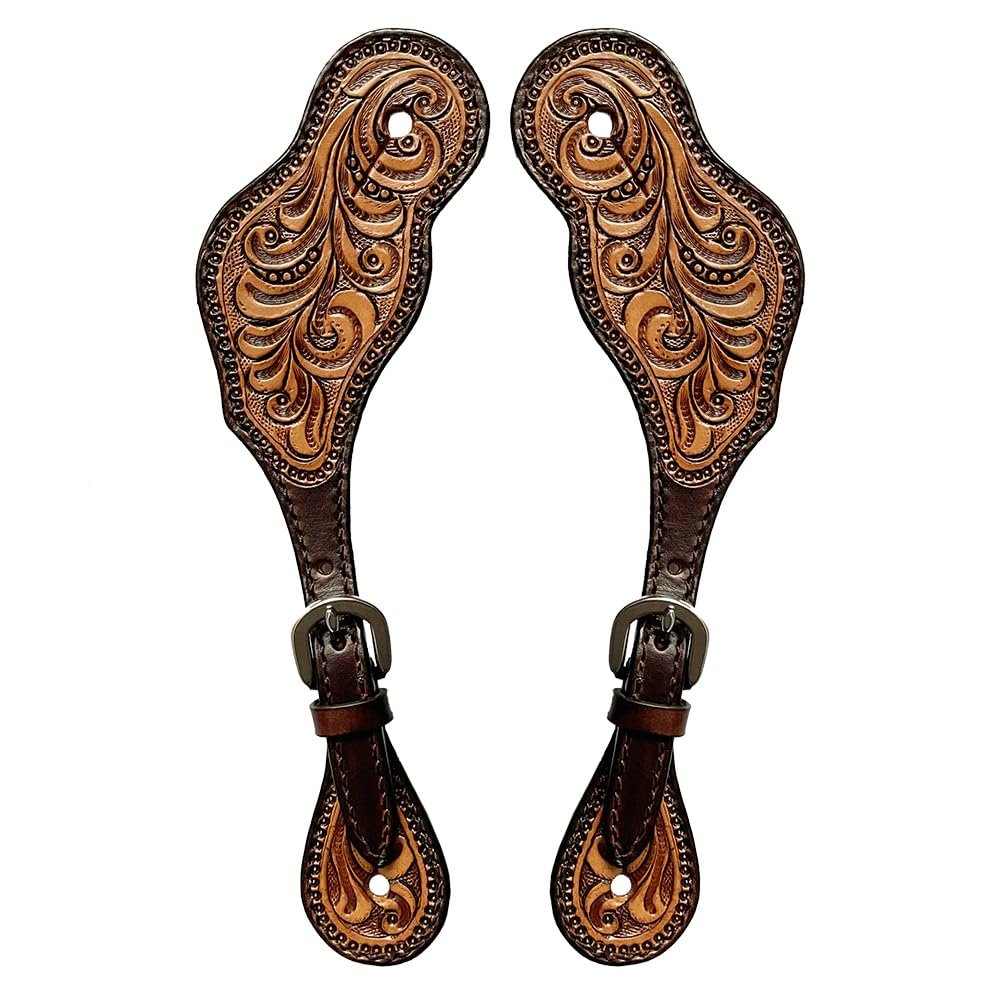 HILASON Leather Spur Strap Western Floral Dark Brown Hand Paint | Straps for Women and Men