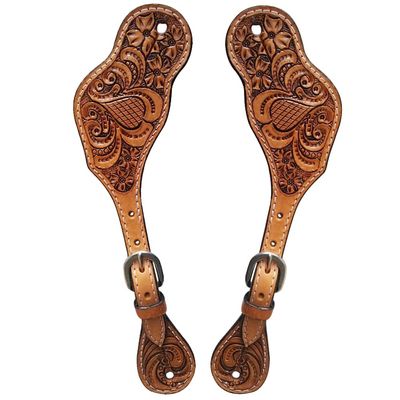 HILASON Leather Spur Strap Western Floral Tan Hand Paint | Straps for Women and Men