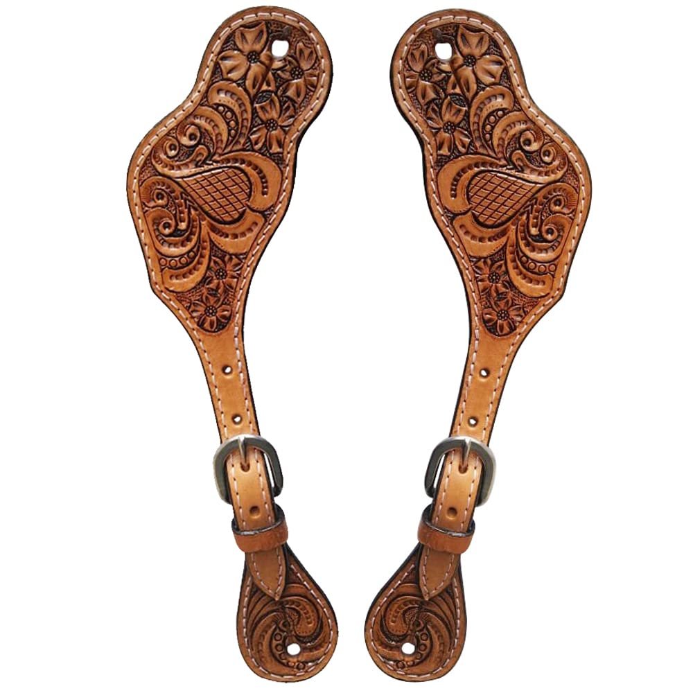 HILASON Leather Spur Strap Western Floral Tan Hand Paint | Straps for Women and Men