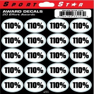 SportStar Football Helmet Award Decals - 110% (20 Stickers)