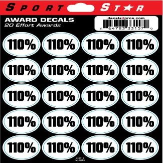 SportStar Football Helmet Award Decals - 110% (20 Stickers)