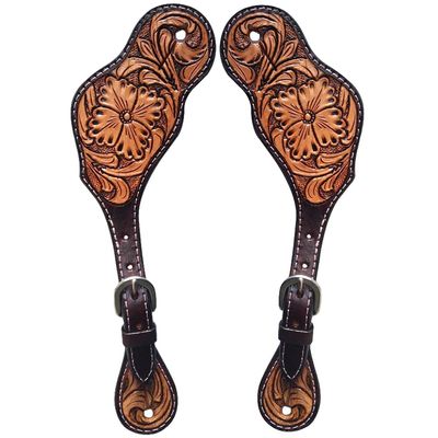 HILASON Leather Spur Strap Western Floral Brown Hand Paint | Straps for Women and Men