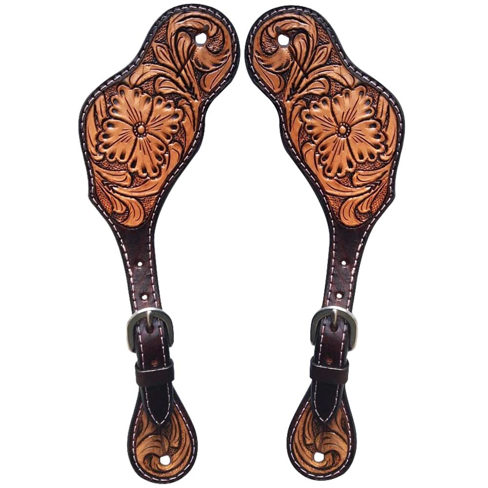 HILASON Leather Spur Strap Western Floral Brown Hand Paint | Straps for Women and Men