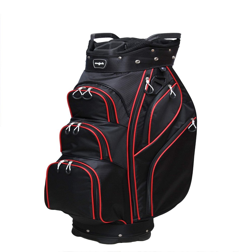 Majek Premium Men's Black with Red Trim Golf Bag 9.5 inch 14-Way Friendly Separator Top with Putter Sleeve
