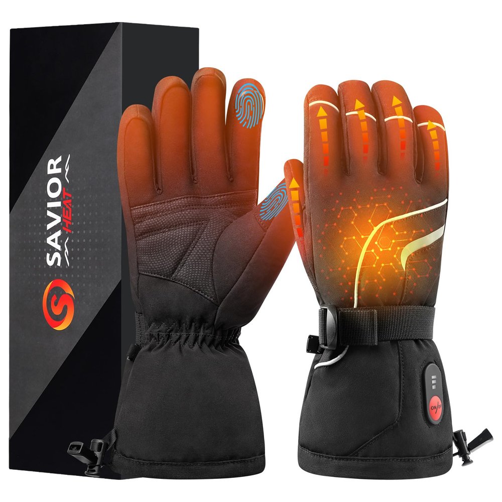 SAVIOR HEAT Heated Gloves Rechargeable Heated Gloves for Men Women 2 * 2200mAh Waterproof Elecctric Heating Ski Gloves with Touchscreen for Winter Outdoor Work Hunting Camping Snowboarding Hiking
