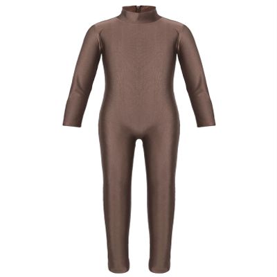 Loloda Kids Girls One Piece Spandex Unitards Long Sleeve Turtleneck Full Bodysuit for Dance Gym Workout Brown 4-5 Years