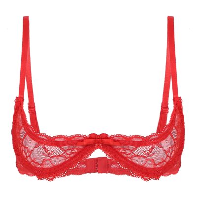 Alvivi Womens Sheer Floral Lace Underwired Bras Adjustable Strap Unlined Brassiere Underwear Red X-Large