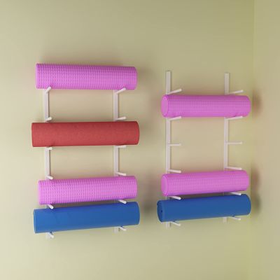 DRSFF Yoga Mat/Foam Rollers Holder Wall Mount 6-Tier Metal Storage Rack for Yoga Room Home Gym | Black White Large Capacity Adjustable Exercise Equipmen Organizer (Color : White)