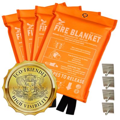 Fire Blanket - 1500F CE Certified Emergency Fire Blanket for Home and Kitchen. 500GSM Fabric & 0.5mm Thick - 100% Fiberglass Fire Extinguisher for Car,Warehouse Office - 4pc (47x47 inches) by Supa Ant
