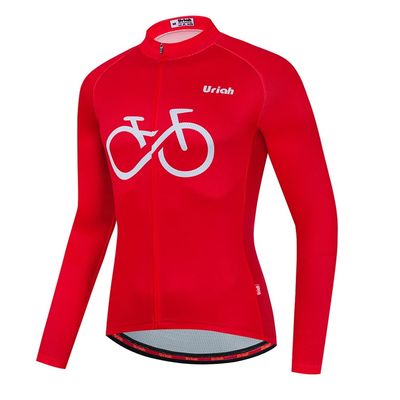 Uriah Men's Cycling Jersey Thermal Fleece Long Sleeve Reflective with Rear Zippered Bag Red Bike Size S