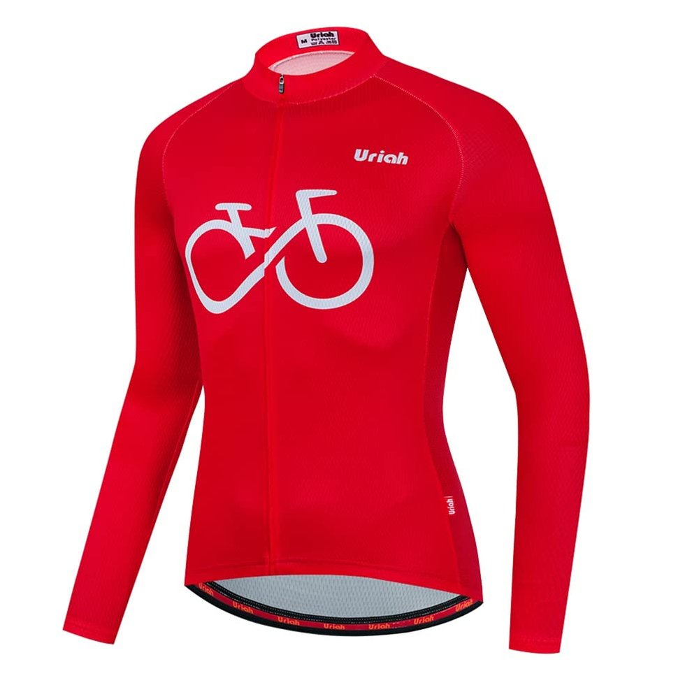 Uriah Men's Cycling Jersey Thermal Fleece Long Sleeve Reflective with Rear Zippered Bag Red Bike Size S