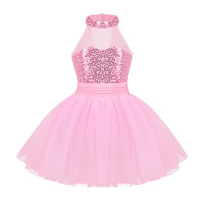 Loloda Little Girls Sequin Sparkly Ballet Dance Dress Tutu Skirted Leotard Ballerina Dancewear Costume Pink 7-8 Years