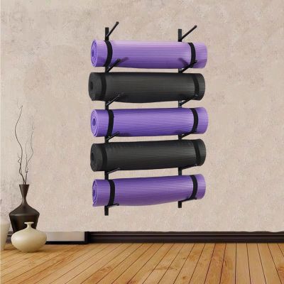 DRSFF Wall Mount Yoga Mat Storage Shelf Holder Yoga Studio Gym Foam Roller Organizer Rack White Black Gold 6-Tier Metal Large Capacity Exercise Equipmen Organizer (Color : B)