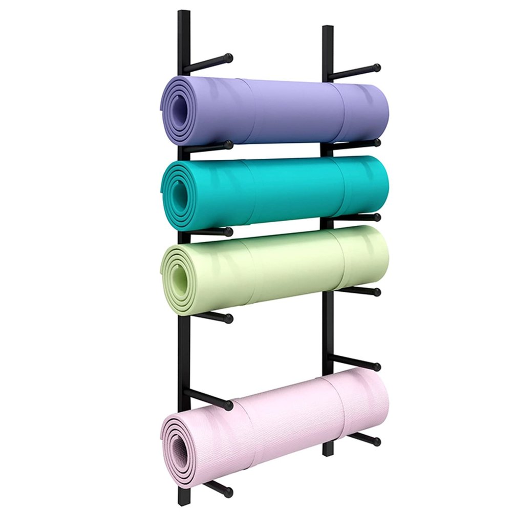 DRSFF 6-Tier Metal White Yoga Mat Rack Wall Mount Foam Rollers Storage Holder Free Adjustment Spacing Exercise Equipmen Organizer, for Home Gym & Studio (Color : A)
