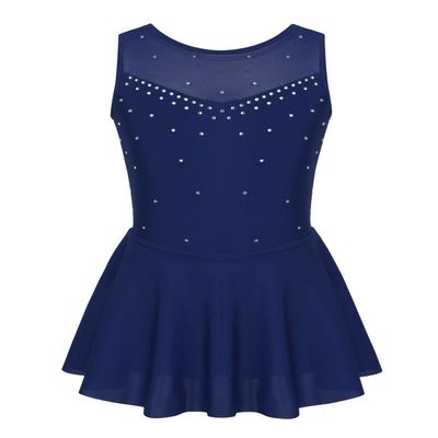 Agoky Big Girls' Kids Sparkly Ice Figure Skating Roller Skating Dress Gymnastic Tutu Skirted Leotard Costume Navy Blue Sparkly 7-8