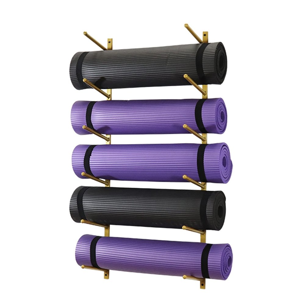 DRSFF Yoga Mat Frame Gym Wall Mount Storage Holder Metal Simple Large Capacity Yoga Column Foam Roller Placement Rack 100 cm Black White Gold (Color : C)