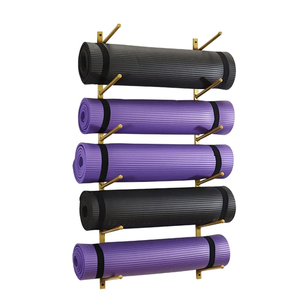 DRSFF Simple Metal Yoga Mat Frame Storage Holder Wall Mount Large Capacity Gym Yoga Column Foam Roller Multi-Layer Placement Rack, Mounting Hardware Included (Color : A)